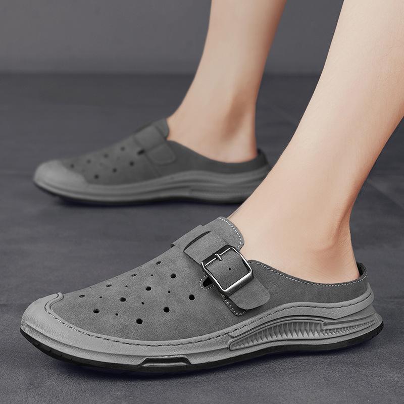 

Baotou slippers men s summer breathable outside wear one pedal without heel half drag outdoor beach cool slippers 44 серый