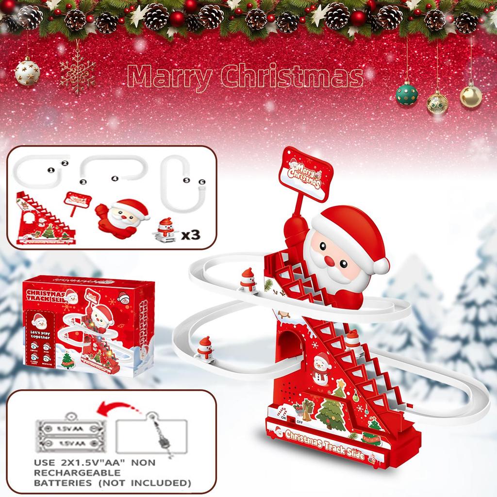 Kids Christma Toy Stair Climbing Track Car Santa Claus Toy Set Slide Track with Music Light Party Favors New Year Gifts