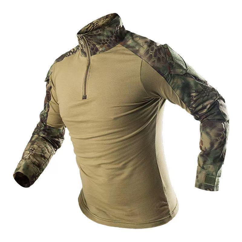 Mens Tactical Military-Style Camo Long Sleeve Training Shirt Outdoor Combat Uniform Hiking Camping Shooting Sports