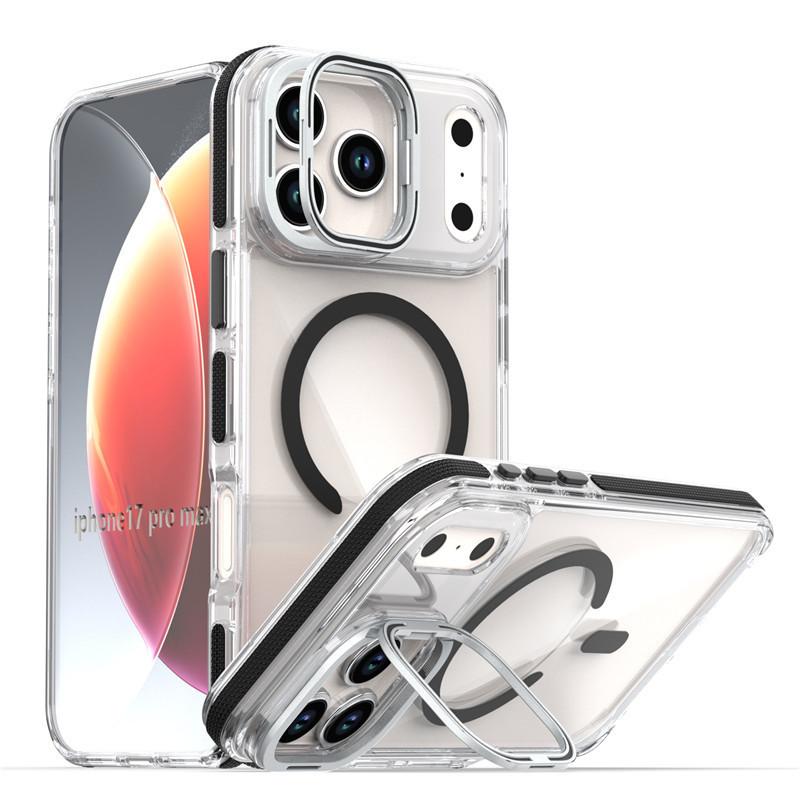 Applicable To IPhone17 Pro Transparent Magnetic Bracket Mobile Phone Case Apple 16 15Pro Max Independent Metal Buttons