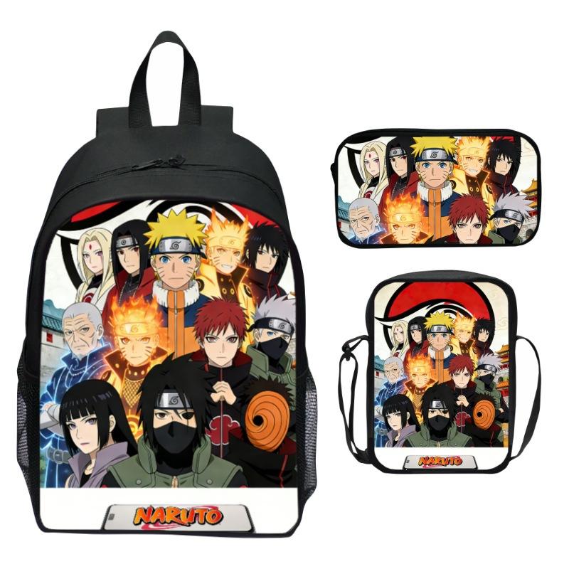 Set Zaino Anime Naruto 3 Pezzi Zaino Scuola Elementare Cartone Animato Stampato Leggero Multitasche