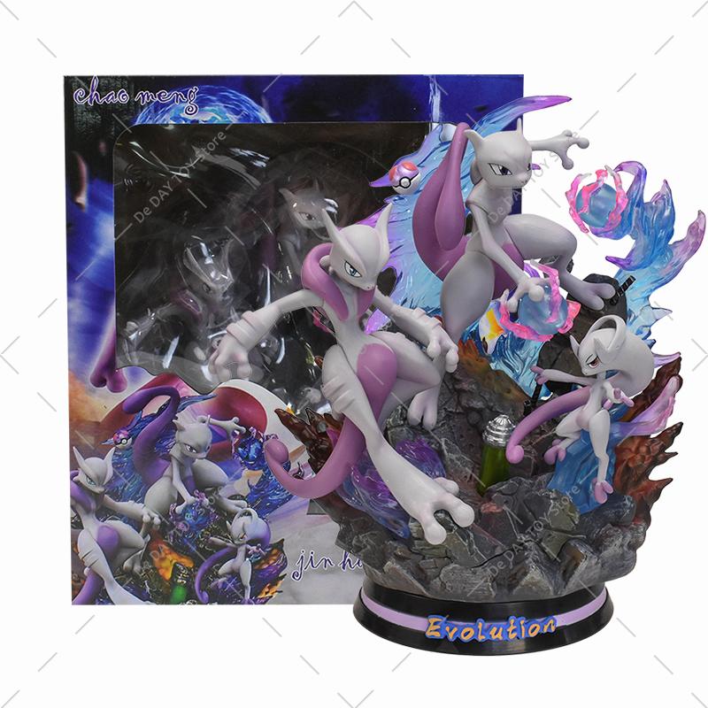 Anime  Special Effects Figure Mega Charizard Xy Greninja Gengar Mewtwo Three Form Evolution Led Light Pvc Model Toys