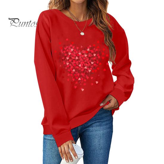 

Женская толстовка с капюшоном на День святого Валентина, женская толстовка с принтом в виде сердца, круглый вырез, длинный рукав, свободный пуловер, топы S красный