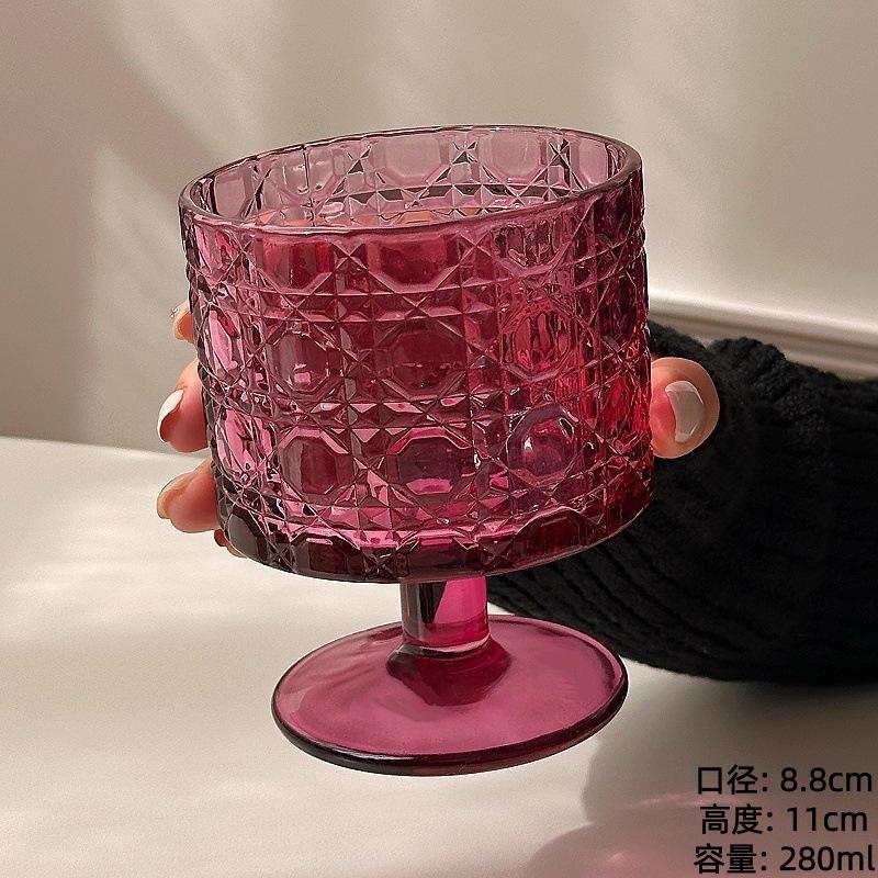 Vintage Rose Bark Texture Glass Cup High Foot Wine Glass Ins Trendy Gift Juice Cup 280ml