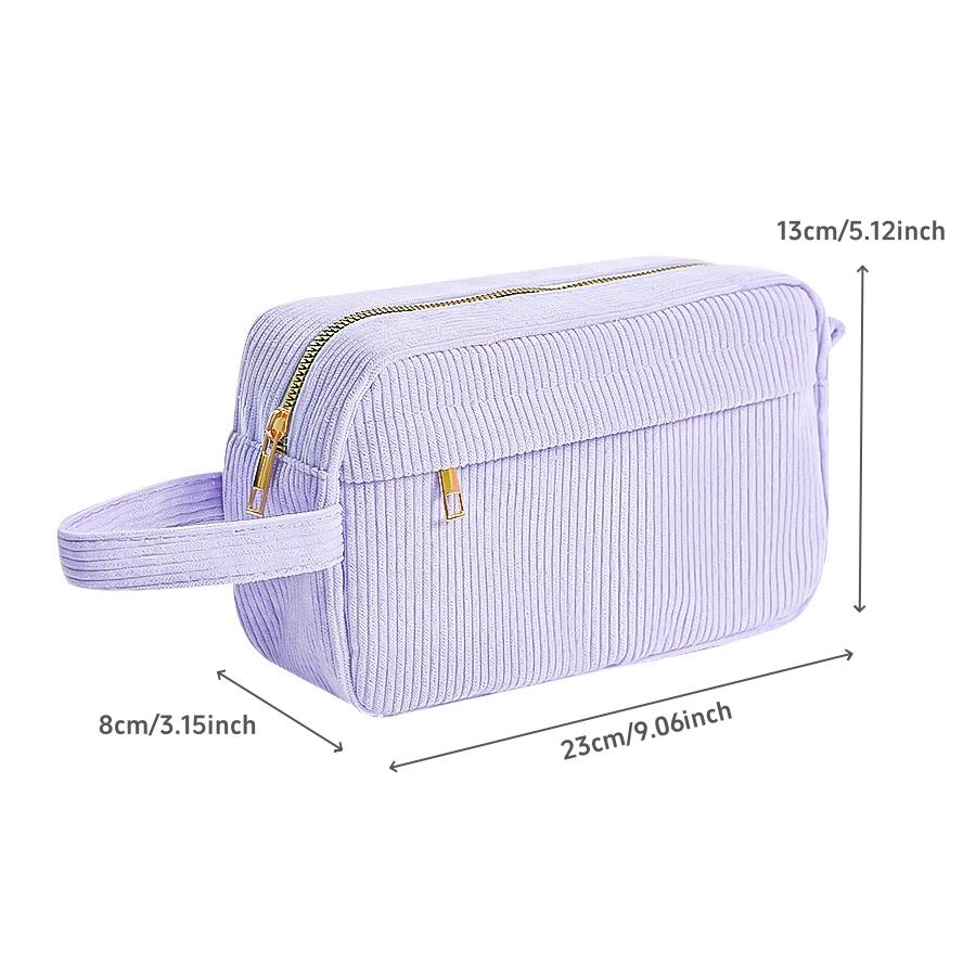 Cream Corduroy Pencil Case Big Capacity Square Shape Pen Case Pouch for Office School Supplies