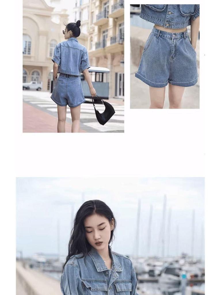 Women's Summer 2026 Age-Defying Denim Two-Piece: Stylish Short Jacket & Shorts Set