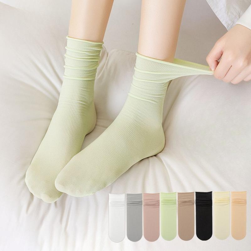 Ladies Spring and Summer Thin Boneless Moon Ice Long Tube Stack Socks