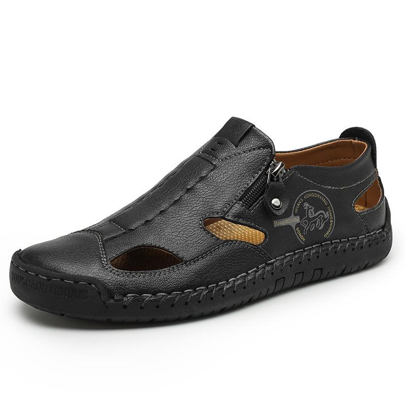 Men s Closed-Toe Leather Sandals - Beach, Outdoor, Handmade, Casual Summer Shoes 46