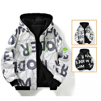 Fashionable Casual Double-sided Jacket Men's Autumn and Winter Jacket Men's Trendy Teenagers Plus Size Hooded Cotton-padded Coat