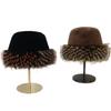 Flat Top Plush Hat with Colorful Faux Mink & Raccoon Fur - Thick & Warm for Fall/Winter