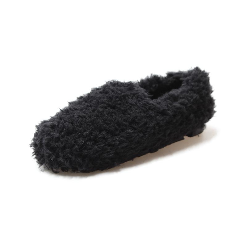 Fashion White Internet Celebrity Women's New Winter Curly Flat-soled Slip-on Cotton Shoes