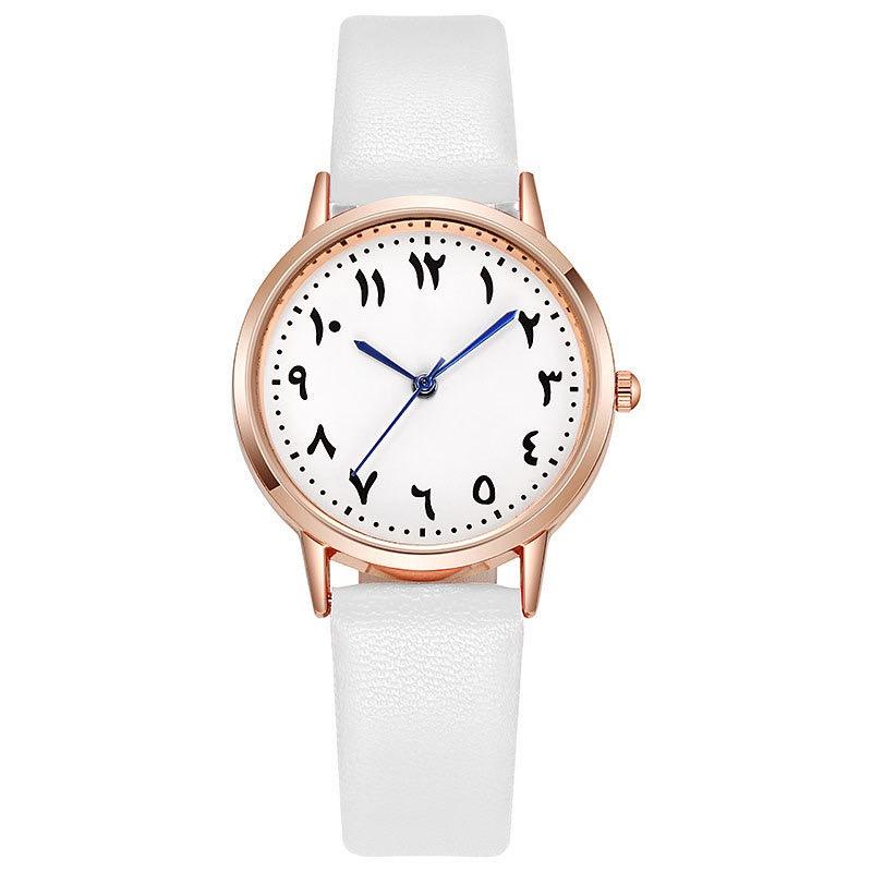 

Fashion Design Arabic Numbers Watch Leather Belt Woman Watch Round Leisure Student Quartz Watches Wear Matching Women s Wristwatch белый