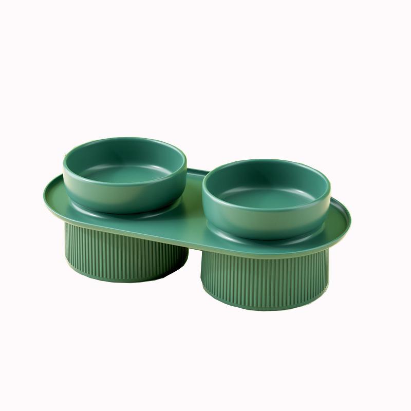 Ciotola Doppia in Ceramica per Gatti - Design Rialzato, Antiscivolo, Anti-Ribaltamento per Cibo e Acqua