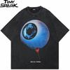 Hip Hop Retro Washed Black T-Shirt Streetwear Big Eyeball Graphic T Shirt Cotton Unisex Tshirt Men Tops Tees Y2K 260722