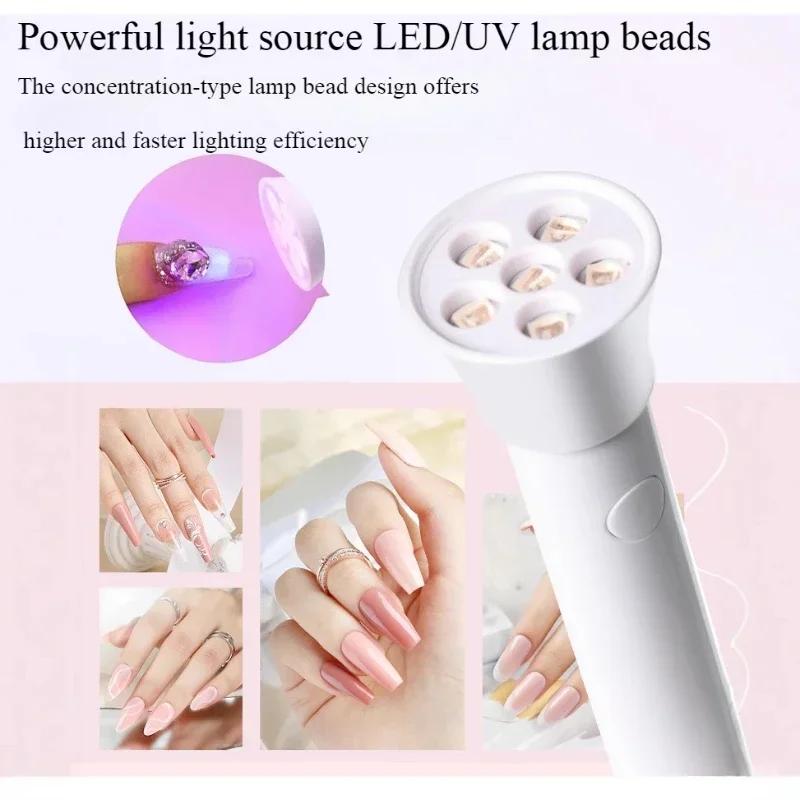 6LEDs Nail Light Portable Nail Dryer Lamp UV For Curing All Gel Polish USB Rechargeable Quick Dry Timing Machine Nail Art Tools