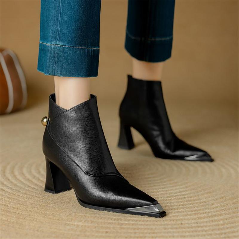 Fashion New Winter Split Leather Women Boot Shoes for Women Pointed Toe Fashion Ankle Boot Handmade Zapatos Mujer High Heels Wool Boots