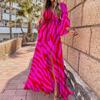 2026 Bohemian Loose V-Neck Split Hem Printed Maxi Dress Women Plus Size Flowy Long Sleeve Casual