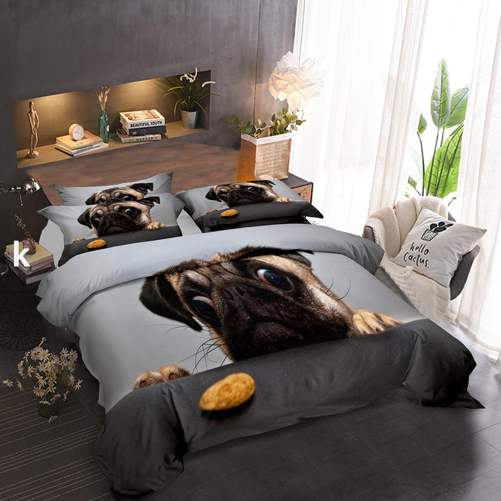 Mops Bettbezug King Queen Größe Lustiges Haustier Welpe Bettwäsche Set Für Kinder Teenager Erwachsene Tier Niedlicher Ausdruck 2/3tlg. Bettdeckenbezug