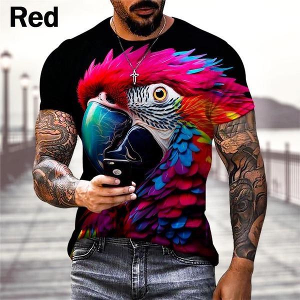 

Летний топ с круглым вырезом и принтом в виде 3D-птицы, модные повседневные футболки с короткими рукавами для мужчин 6XL