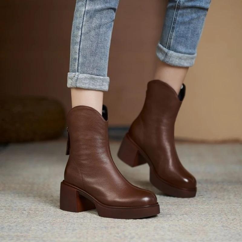Fashion Booties Black Plain Zip Chunky Heel High Quality Woman Short Shoes Goth Boot On Offer Chic and Elegant Pu Ankle Boots for Women