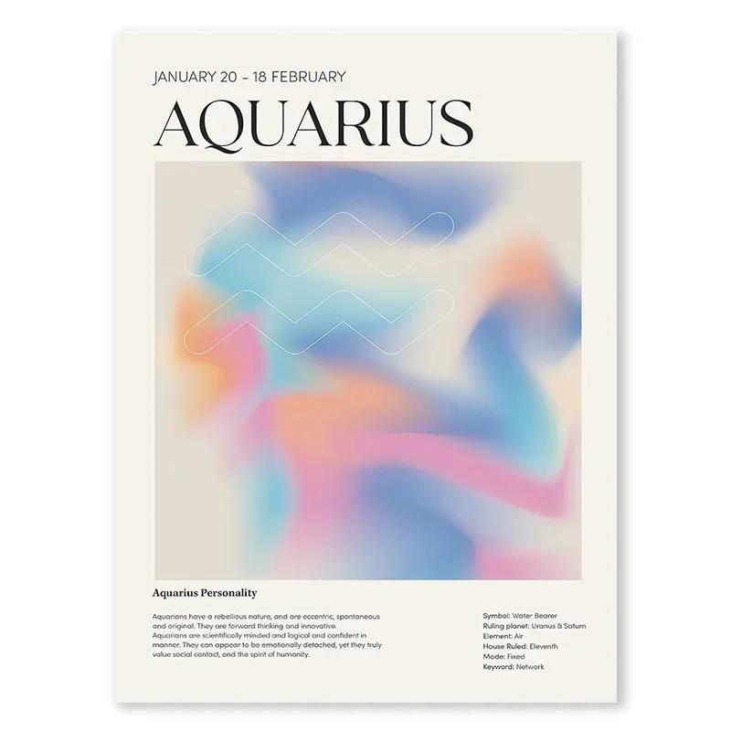 Painting Astrology Gradient Aura Zodiac Poster Horoscope Pictures for Living Room Decoration Constellation Wall Art Canvas