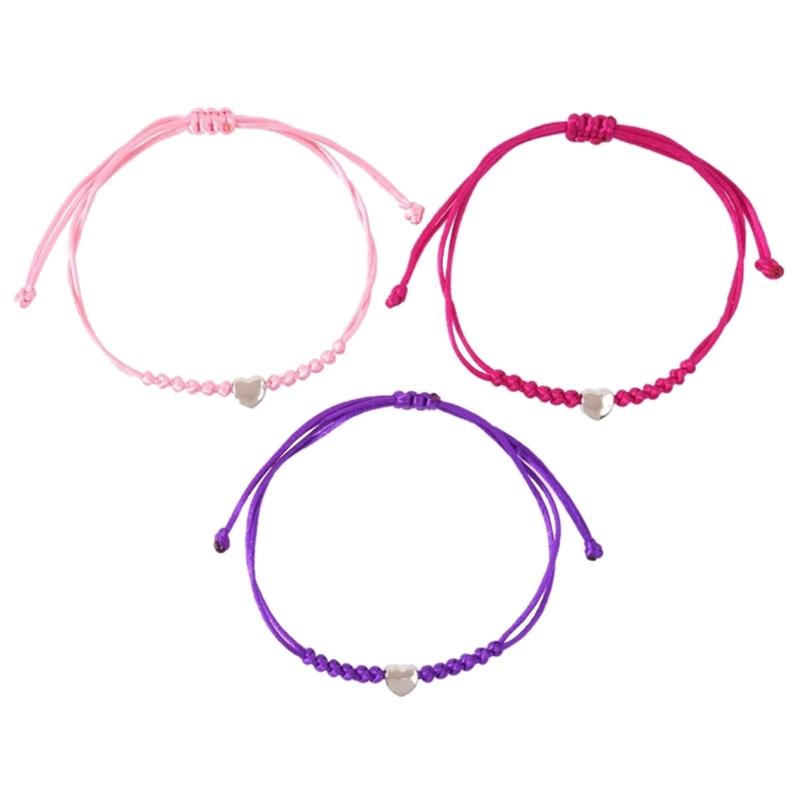 

3 Pcs Back-to-School Season Multicolor Hand Rope Alloy Heart Mother-Child Hand-woven Color Bracelets for Mom Daughter 1