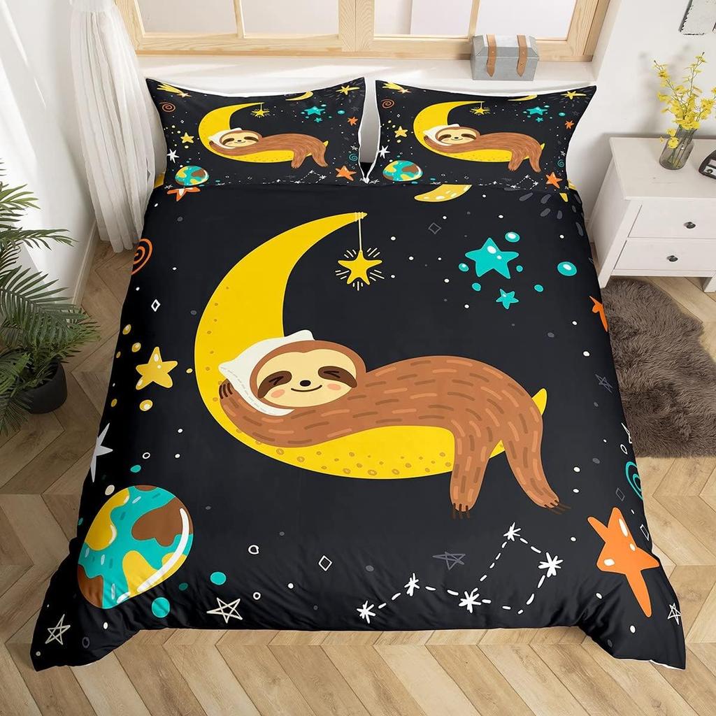Cute Sloth Duvet Cover Cartoon Sloth Bedding Set Twin Queen For Boys Girls Teens Room Dorm Decor Kawaii Animal Comforter Cover