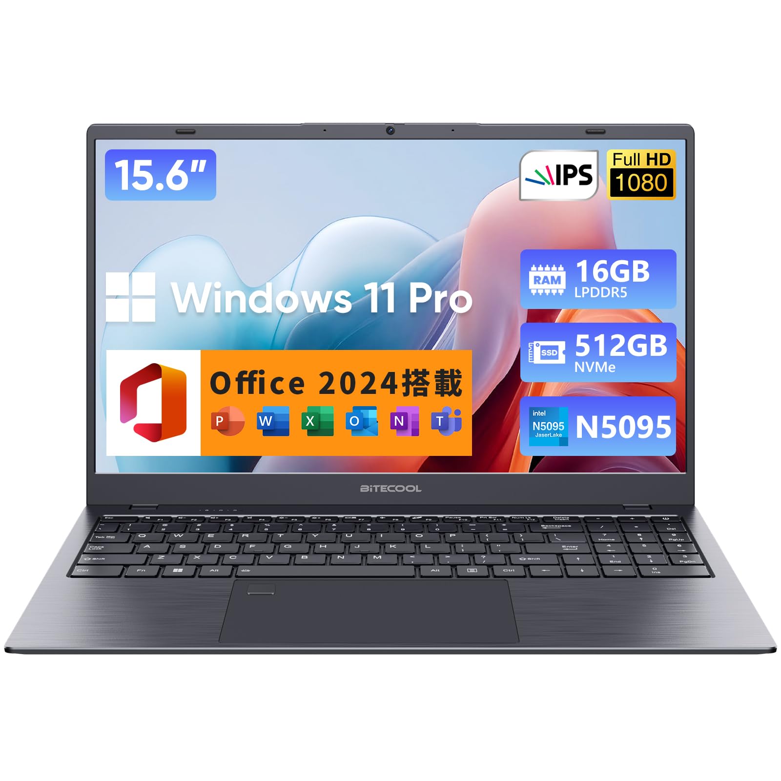 

Ноутбук N5095 з Office Плавний До Windows Швидкий Нагрів Тихий Настільний FHD WiFi BT Цифровий BiTECOOL Тонкий Відбиток пальця Японська клавіатура 15,6-дюймовий 2024, сірий колір