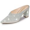 Allegra K Glitter Slide Mule, Chunky Heel, Pointed Toe, Women's, Silver, Size 25.0 Cm