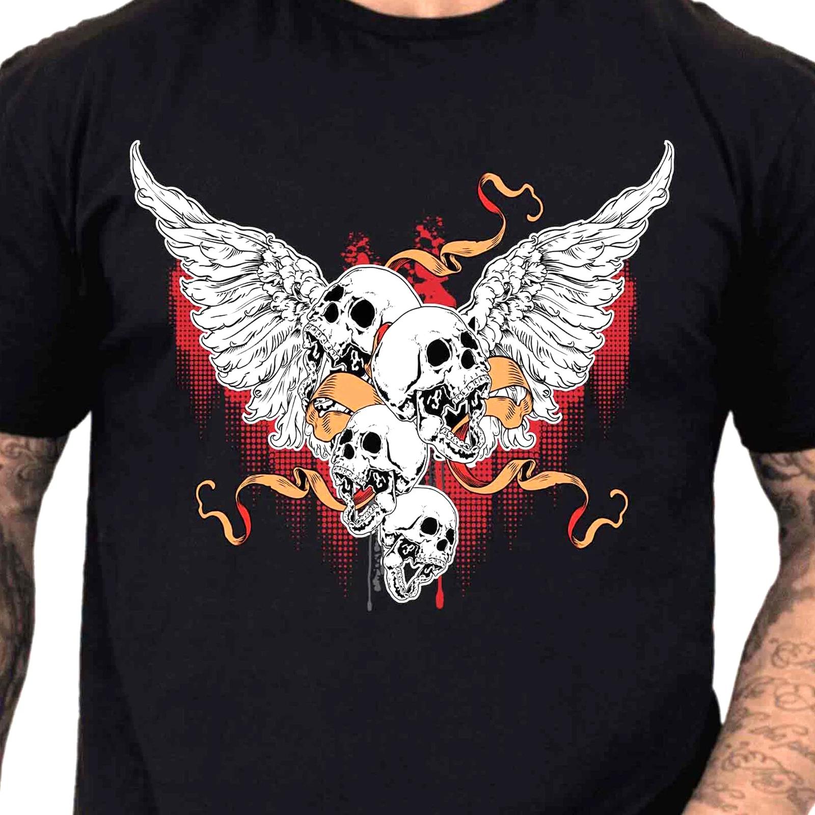 Gothic Skull Angel Wings T-Shirt Biker Heavy Metal Dark Art Streetwear Black Tee M