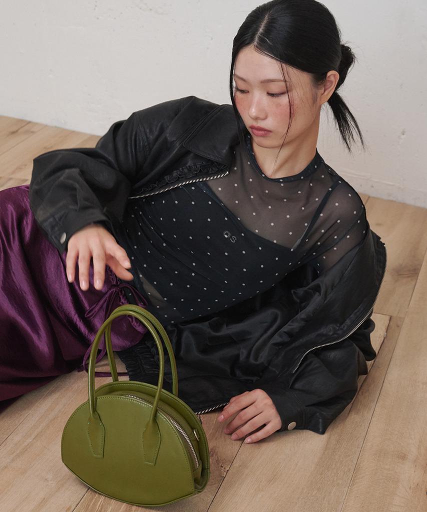 OPENING SUNSHINE Dot See-Through Long Sleeve Mesh Top Black