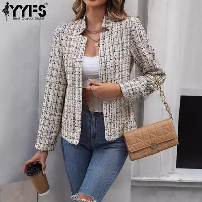 Moda Donna Casual Stampa a Quadri Autunno Inverno Giubbotti e Cappotti a Maniche Lunghe