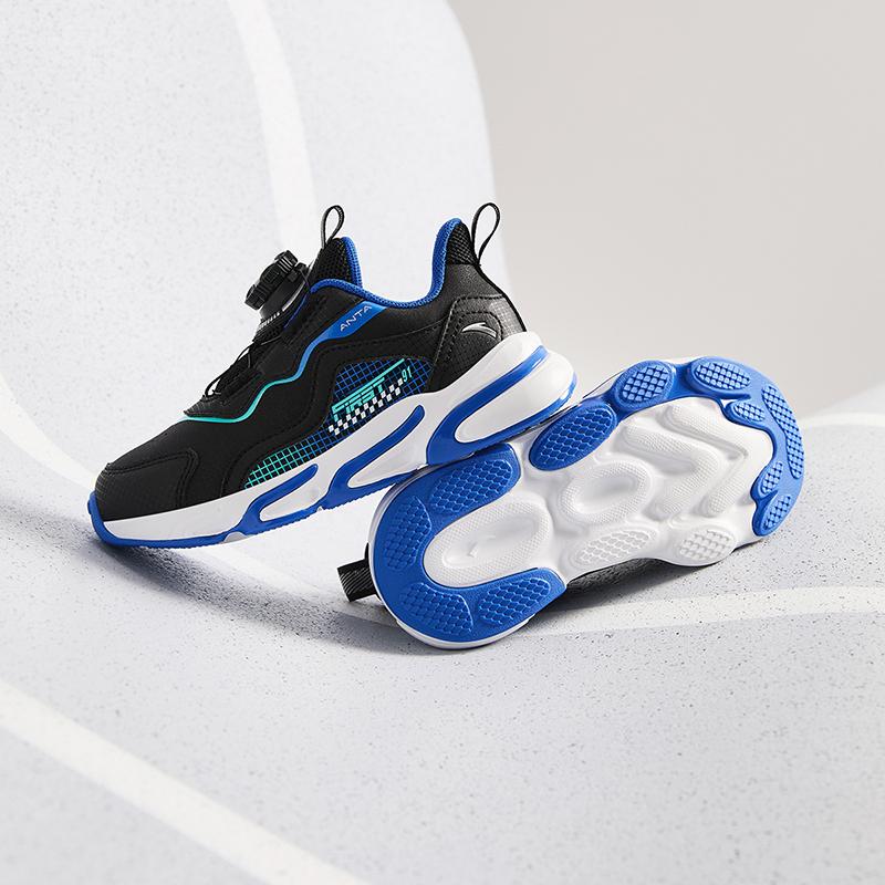 Anta Kids Synthetic Leather Trendy Versatile Lightweight Shock Absorbing Low Top Running Shoes Kids Sneaker Black Blue A12439919N-2