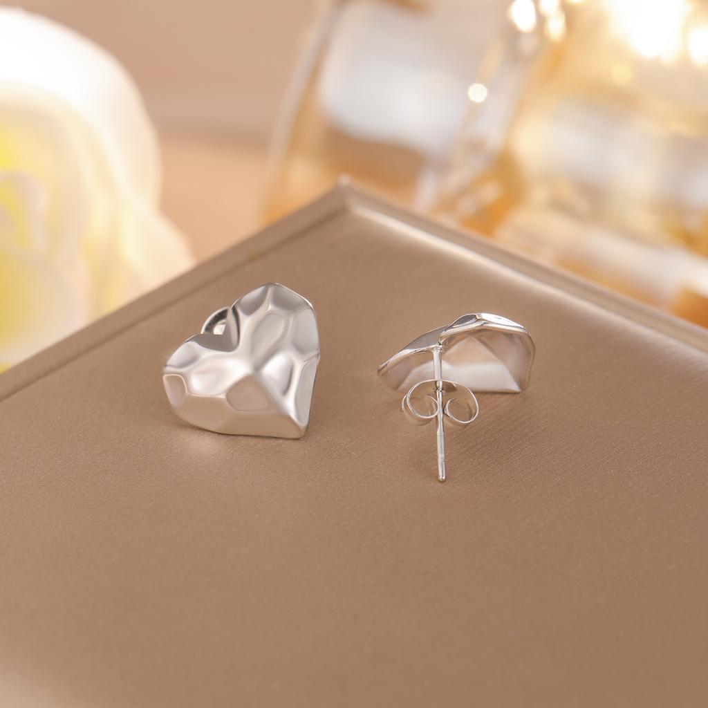 Teamer Love Heart Irregular Surface Stud Earrings for Women Girls Stainless Steel Fashion Simple Earrings Valentine's Day Gift