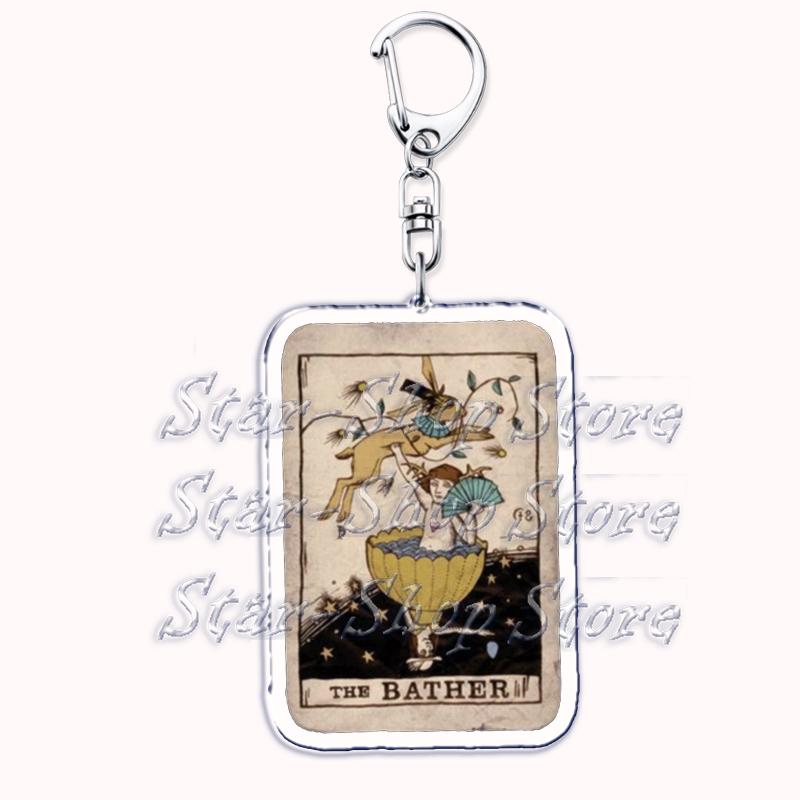 Popular Culture Halloween Tarot Card Keychains for Accessories Moon Luna Death Keyring Jewelry Fans Lovers Friends Reader Gifts