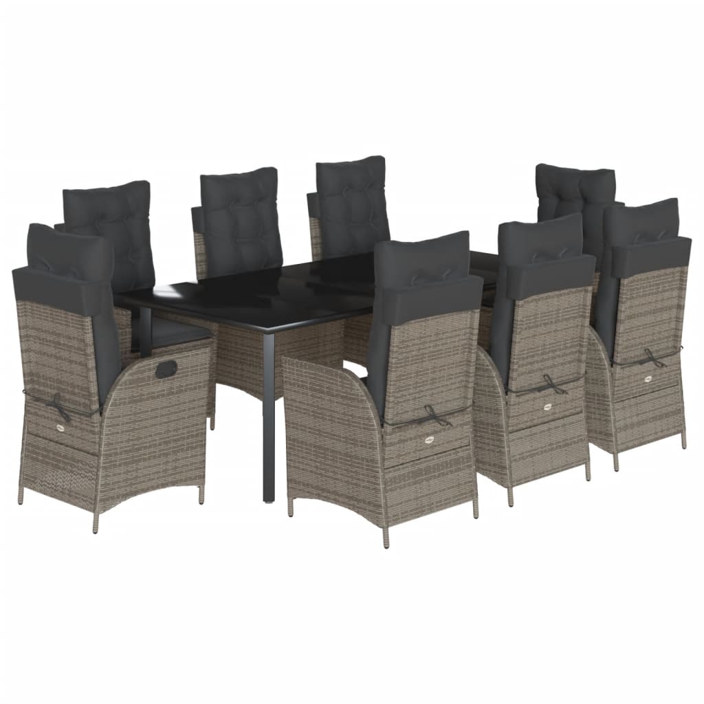 Vidaxl 9-Cz. Garden Furniture Set With Cushions, Grey, PE Rattan