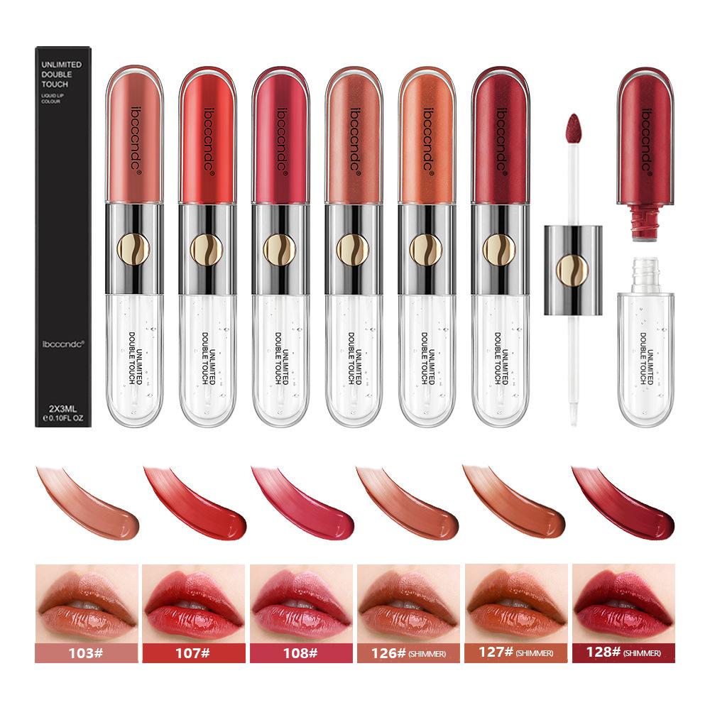 Doppelseitiger Lip Glaze Matte Lipgloss, wasserfester, nicht verschmierender und Make-up-freier Lippenstift. Doppelseitiger Lipgloss