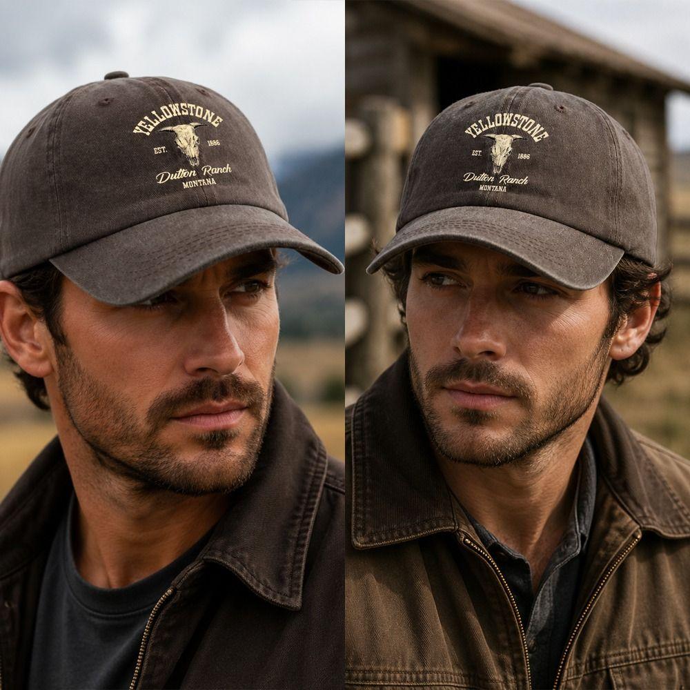Bull Skull Western Cowboy Baseball Hats Cotton Distressed Dad Hat Outdoor Sun Hat  for Men Women