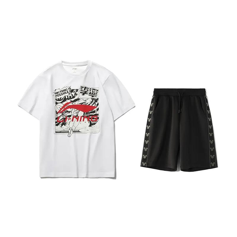 

Li-Ning Printed Round Neck Short Sleeve T-Shirt And Comfortable Casual Shorts Set Unisex Sets AHSUA21-1+YKSV129-2 XL