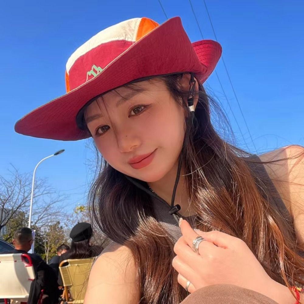Adjustable Contrasting Color Bucket Hats Quick Drying Sun Protection Fishing Caps  Holiday
