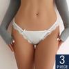 3 ks/šarže Dámské saténové sexy kalhotky Síťované kalhotky s krajkovým lemováním a mašličkou Jednobarevné vykrojené bikini kalhotky