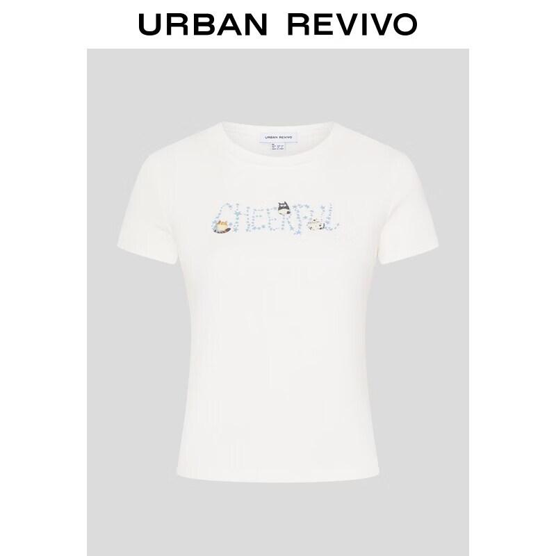 UR2026 Women s Casual Slim-Fit Round Neck T-Shirt with Cat Print XL