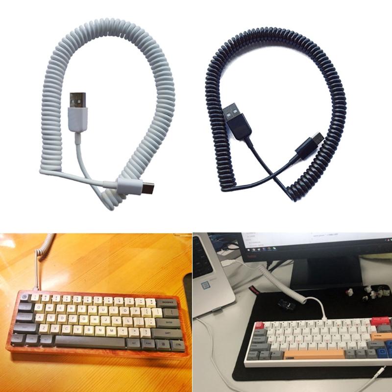 USB C Port Coiled Cable Wire Mechanical Keyboard GH60 USB Cable Type c USB Port for Poker 2 GH60 Keyboard Kit DIY