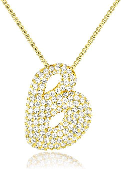 Stainless Steel Bubble Letter Initial Pendant Chunky Women Personality Jewelry Zircon Gold Plated Balloon 26 Letter Necklaces