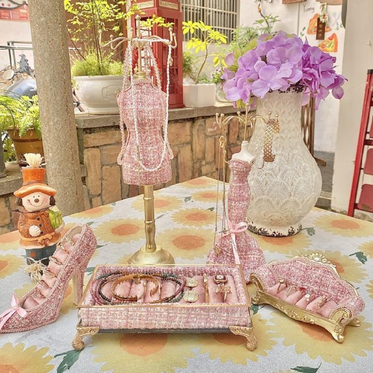 Modern Fabric Covered Acrylic Jewelry Display Tray For Earrings Rings Decorative Women Accessories Storage Stand