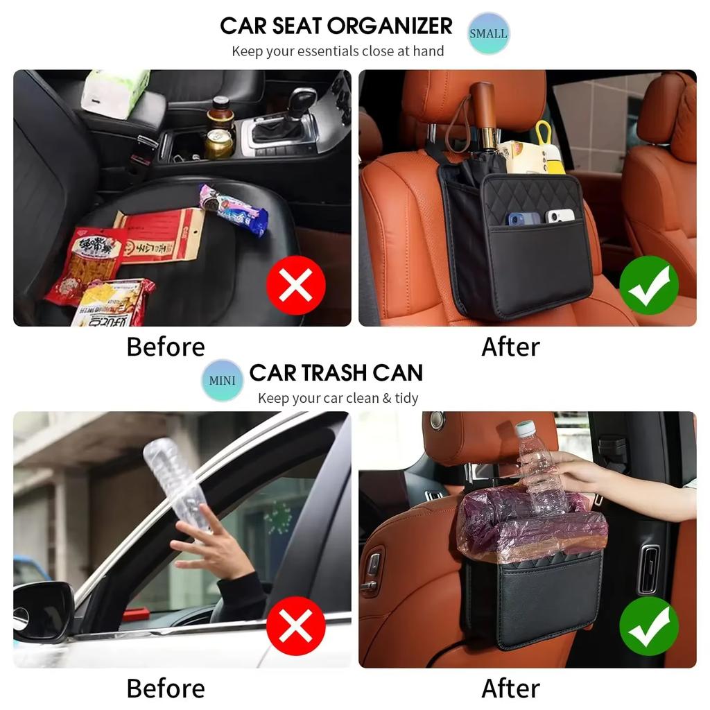 Multi-Functional Car Seat Back Storage Bag Leather Garbage Bag Storage Bag Can Storage For Most Models