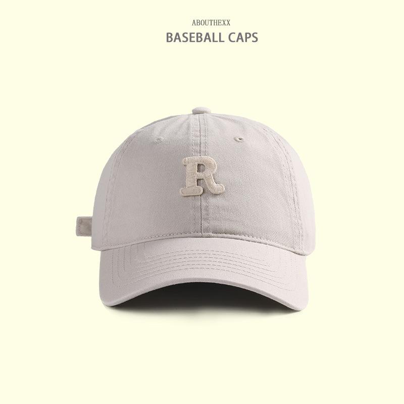 Hat Women's New R Embroidered Baseball Cap Japanese Versatile Baseball Cap Men's Ins Korean Style Sports and Casual Curved Brim Hat