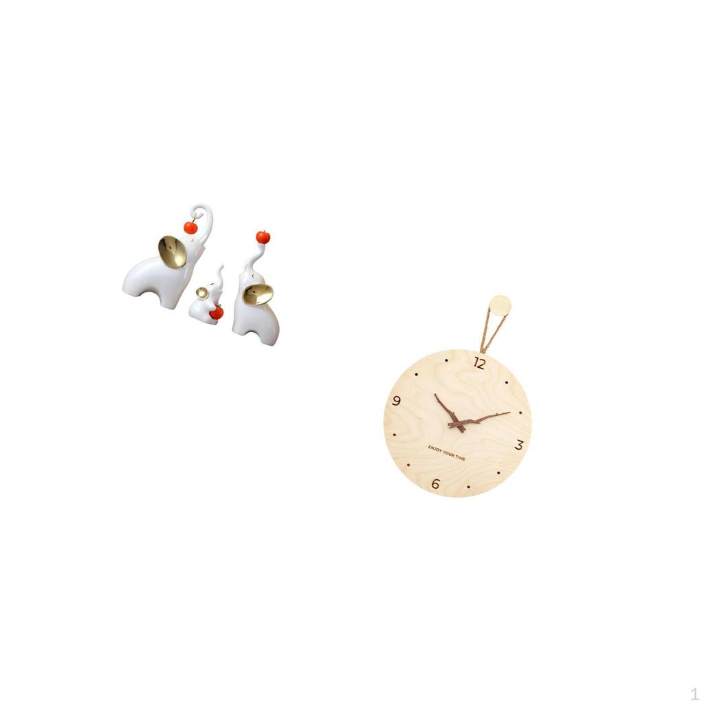 Elephant Family Sculptures And Minimalist Modern Wall Clock Decorative Animal Statues for Living