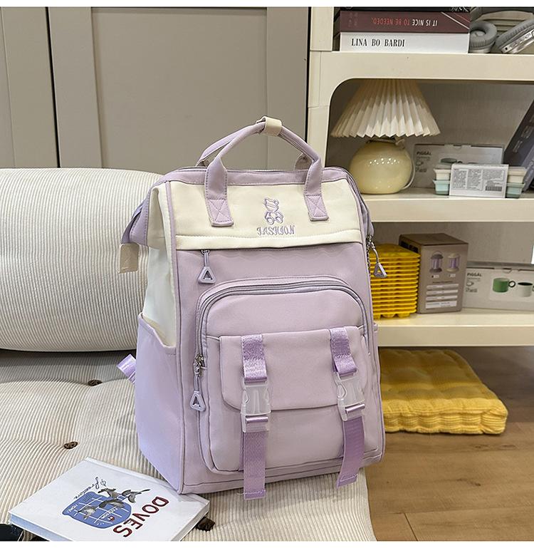 Schoolbag Korean Version College Student Schoolbag Women's New Contrasting Color Casual Portable Dual-purpose Travel Backpack Middle School Student 