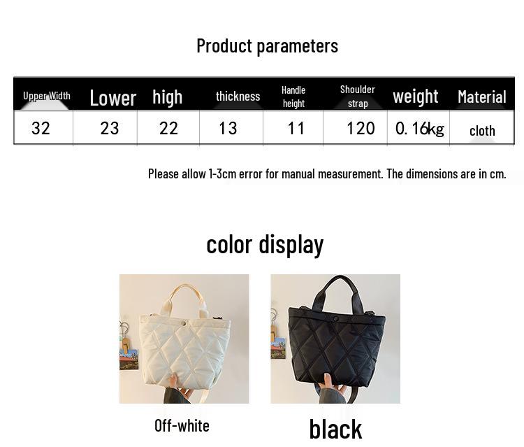 Autumn/Winter 2023 Women's Argyle Down Tote Bag - Large Capacity for Commuting, Shopping & College Students